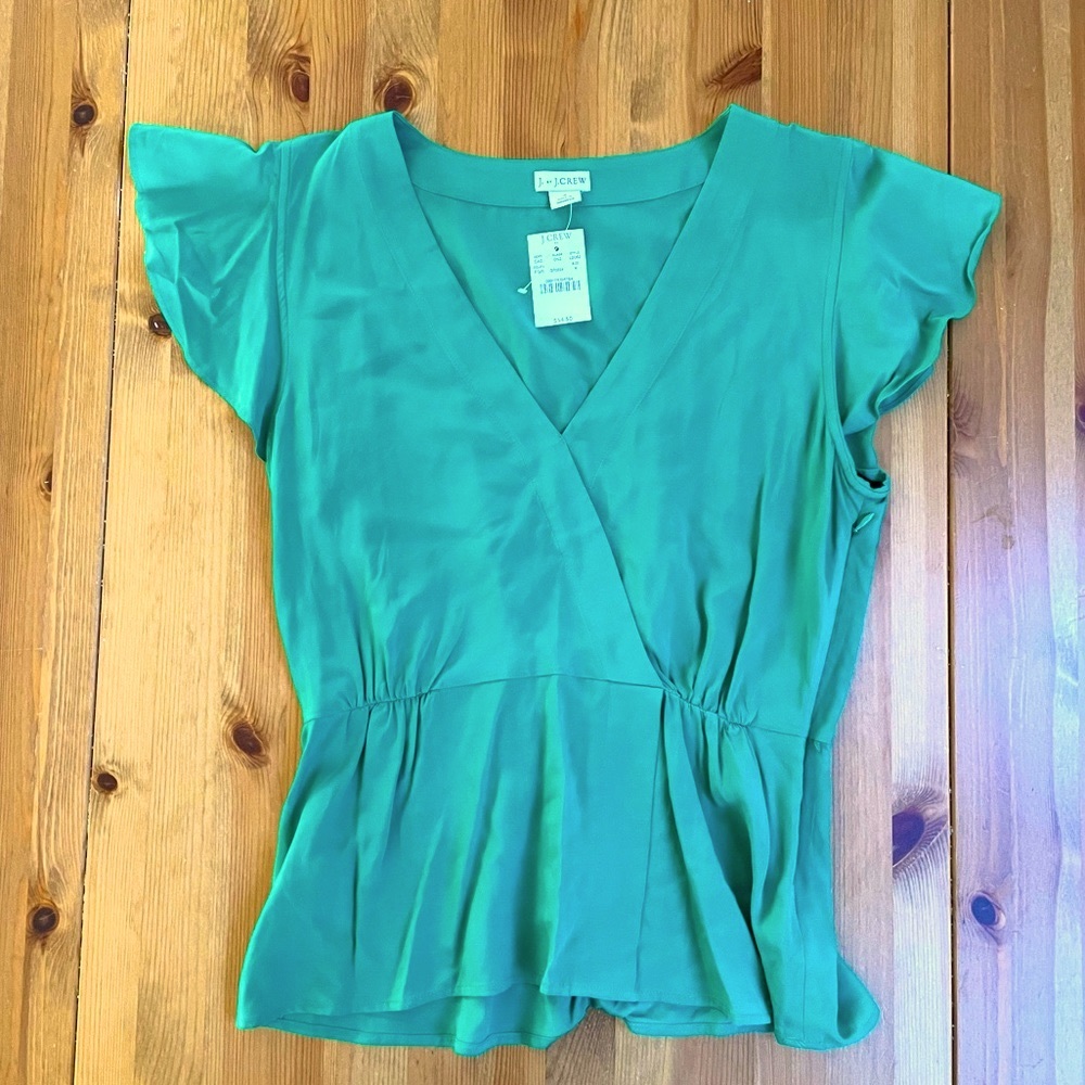 JCrew Flutter-Sleeve Faux Wrap Top Size 4 L2082